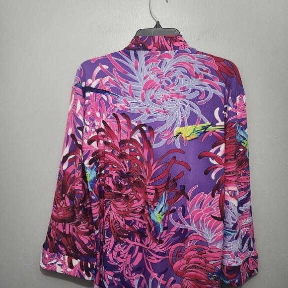 Attitudes by Renee Vibrant Pink and Purple Kimono Size XSP Novelty Brints Birds - Picture 6 of 8